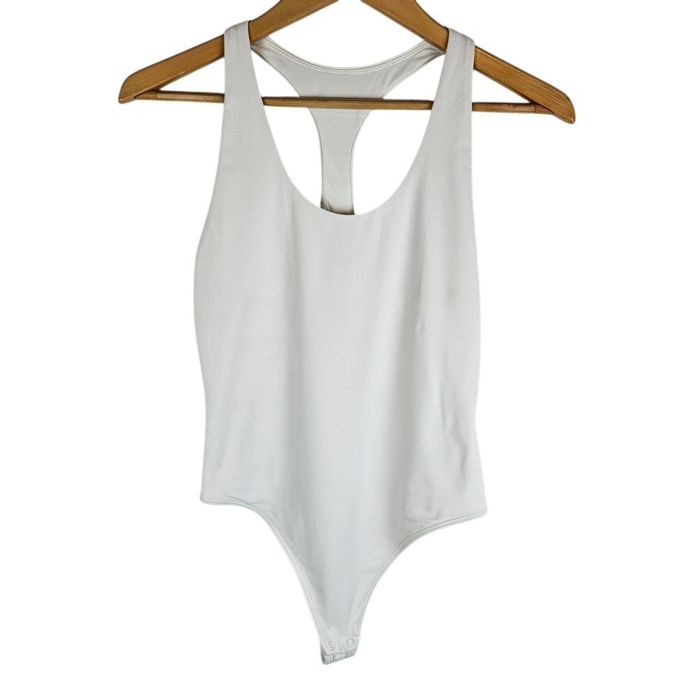 Babaton contour racer tank bodysuit, bright white, size M
